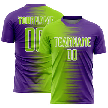 Custom Purple Neon Green-White Gradient Line Sublimation Soccer Uniform Jersey
