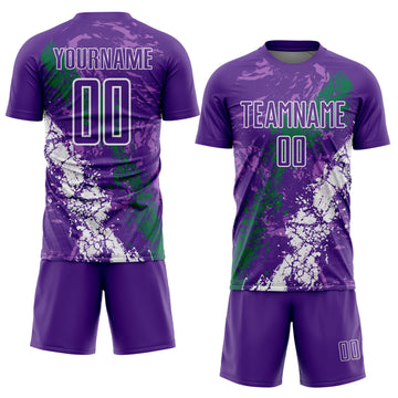 Custom Purple White-Kelly Green Dripping Splatter Cracked Texture Sublimation Soccer Uniform Jersey