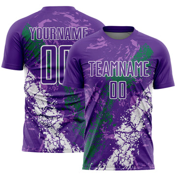 Custom Purple White-Kelly Green Dripping Splatter Cracked Texture Sublimation Soccer Uniform Jersey
