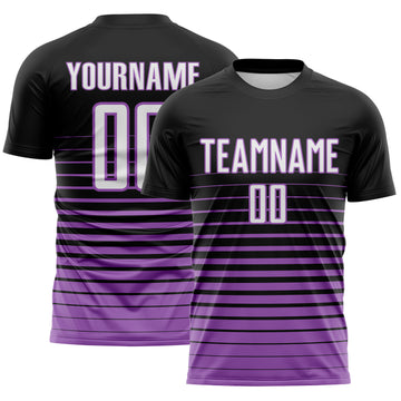 Custom Black White-Medium Purple Gradient Pinstripe Sublimation Soccer Uniform Jersey