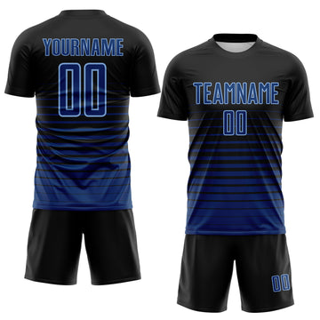 Custom Black US Navy Blue-Light Blue Gradient Pinstripe Sublimation Soccer Uniform Jersey