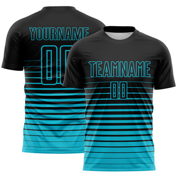 Custom Black Lakes Blue Gradient Pinstripe Sublimation Soccer Uniform Jersey