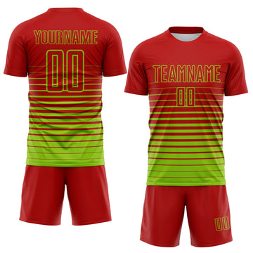 Custom Red Neon Green Gradient Pinstripe Sublimation Soccer Uniform Jersey
