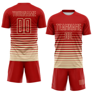 Custom Red Cream Gradient Pinstripe Sublimation Soccer Uniform Jersey