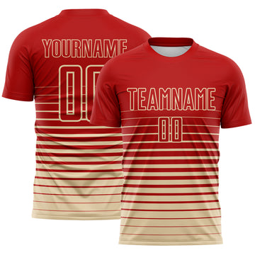 Custom Red Cream Gradient Pinstripe Sublimation Soccer Uniform Jersey