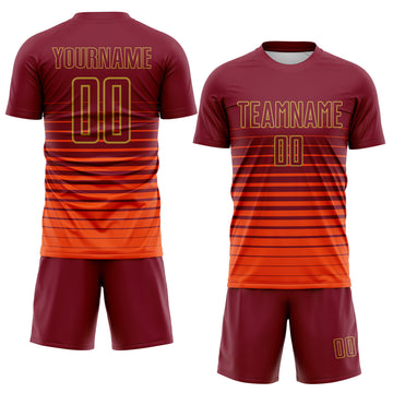 Custom Crimson Old Gold Gradient Pinstripe Sublimation Soccer Uniform Jersey