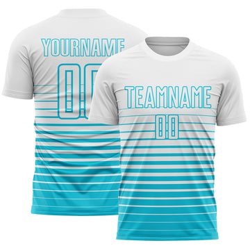 Custom White Lakes Blue Gradient Pinstripe Sublimation Soccer Uniform Jersey