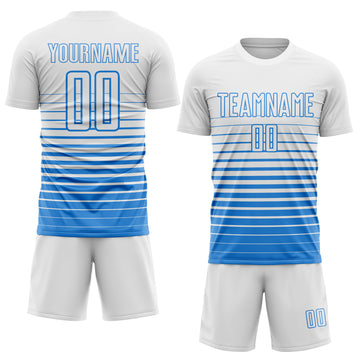 Custom White Powder Blue Gradient Pinstripe Sublimation Soccer Uniform Jersey