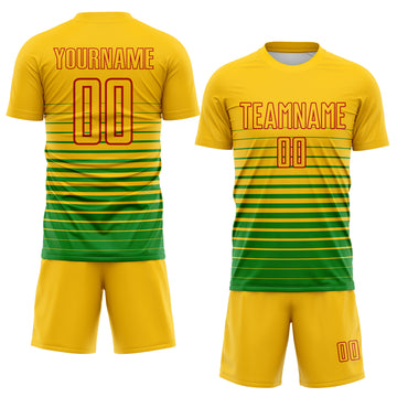 Custom Yellow Red-Grass Green Gradient Pinstripe Sublimation Soccer Uniform Jersey