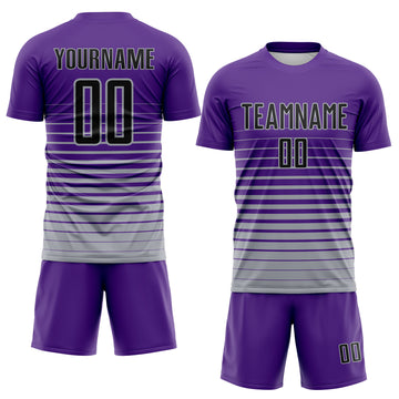Custom Purple Black-Gray Gradient Pinstripe Sublimation Soccer Uniform Jersey