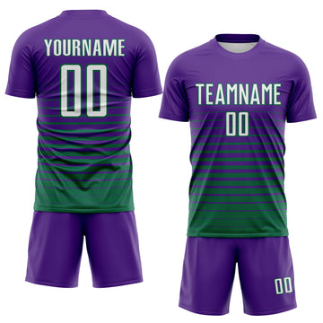 Custom Purple White-Kelly Green Gradient Pinstripe Sublimation Soccer Uniform Jersey