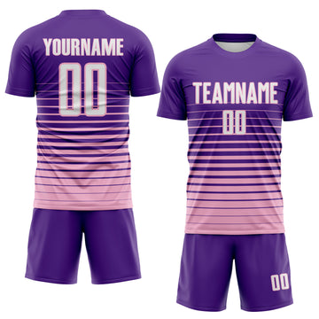 Custom Purple White-Light Pink Gradient Pinstripe Sublimation Soccer Uniform Jersey