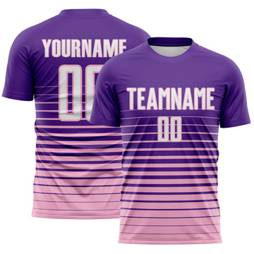 Custom Purple White-Light Pink Gradient Pinstripe Sublimation Soccer Uniform Jersey