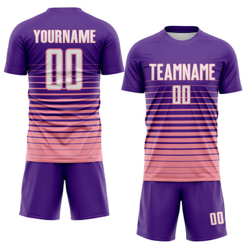 Custom Purple White-Medium Pink Gradient Pinstripe Sublimation Soccer Uniform Jersey