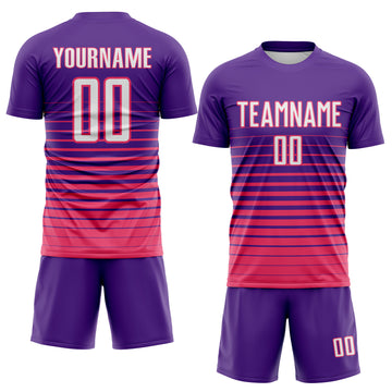 Custom Purple White-Neon Pink Gradient Pinstripe Sublimation Soccer Uniform Jersey
