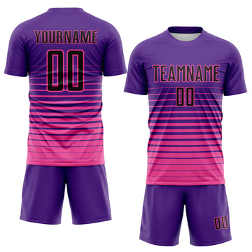 Custom Purple Black-Pink Gradient Pinstripe Sublimation Soccer Uniform Jersey