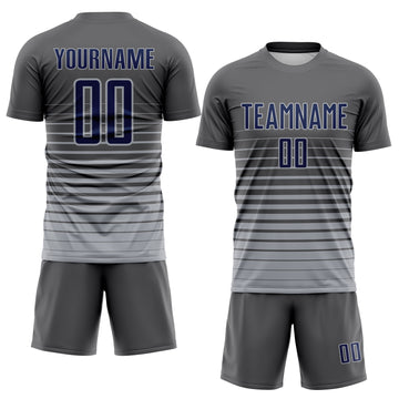 Custom Steel Gray Navy-Gray Gradient Pinstripe Sublimation Soccer Uniform Jersey