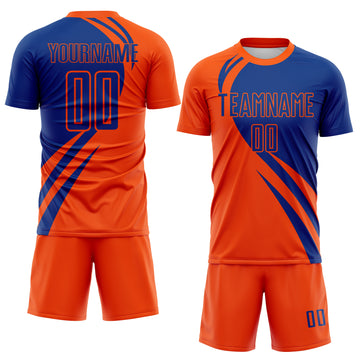 Custom Orange Royal Diagonal Streamline Color Block Swirl Curve Lines Sublimation Soccer Uniform Jersey