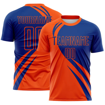 Custom Orange Royal Diagonal Streamline Color Block Swirl Curve Lines Sublimation Soccer Uniform Jersey