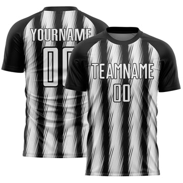 Custom Black White Vertical Brush Stroke Stripes Sublimation Soccer Uniform Jersey