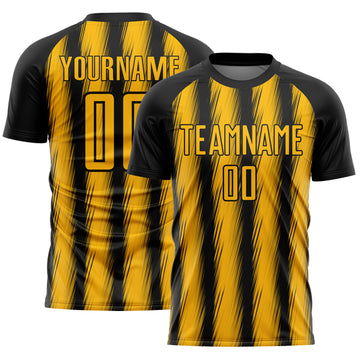 Custom Black Gold Vertical Brush Stroke Stripes Sublimation Soccer Uniform Jersey
