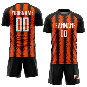 Custom Black White-Orange Vertical Brush Stroke Stripes Sublimation Soccer Uniform Jersey
