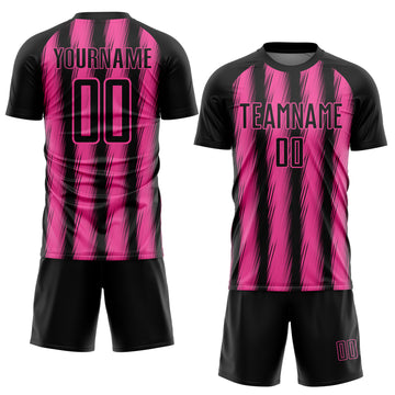 Custom Black Pink Vertical Brush Stroke Stripes Sublimation Soccer Uniform Jersey
