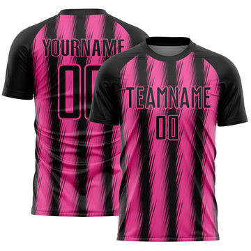Custom Black Pink Vertical Brush Stroke Stripes Sublimation Soccer Uniform Jersey