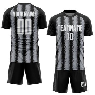 Custom Black White-Gray Vertical Brush Stroke Stripes Sublimation Soccer Uniform Jersey