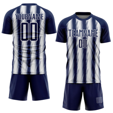 Custom Navy White Vertical Brush Stroke Stripes Sublimation Soccer Uniform Jersey