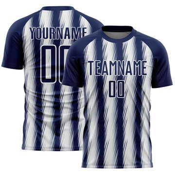 Custom Navy White Vertical Brush Stroke Stripes Sublimation Soccer Uniform Jersey