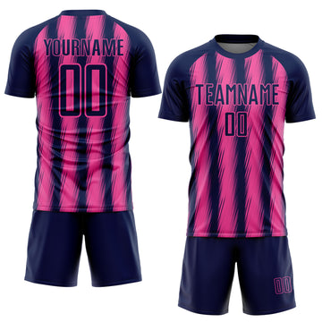 Custom Navy Pink Vertical Brush Stroke Stripes Sublimation Soccer Uniform Jersey