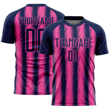 Custom Navy Pink Vertical Brush Stroke Stripes Sublimation Soccer Uniform Jersey