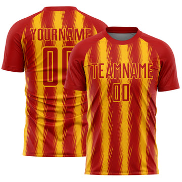 Custom Red Gold Vertical Brush Stroke Stripes Sublimation Soccer Uniform Jersey