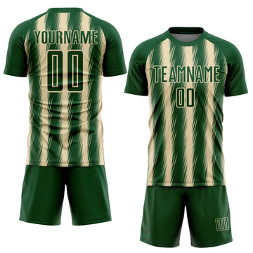 Custom Green Cream Vertical Brush Stroke Stripes Sublimation Soccer Uniform Jersey