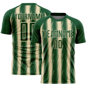 Custom Green Cream Vertical Brush Stroke Stripes Sublimation Soccer Uniform Jersey