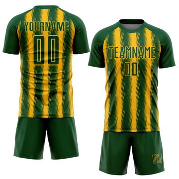 Custom Green Gold Vertical Brush Stroke Stripes Sublimation Soccer Uniform Jersey