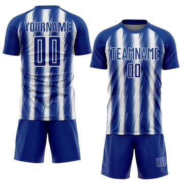 Custom Royal White Vertical Brush Stroke Stripes Sublimation Soccer Uniform Jersey