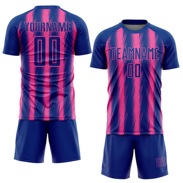 Custom Royal Pink Vertical Brush Stroke Stripes Sublimation Soccer Uniform Jersey