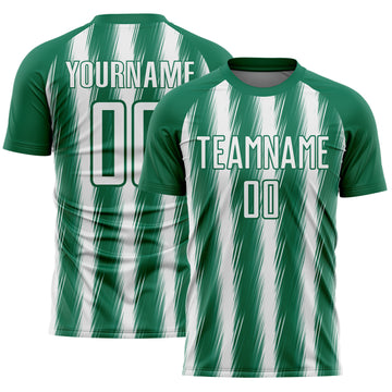 Custom Kelly Green White Vertical Brush Stroke Stripes Sublimation Soccer Uniform Jersey
