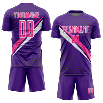 Custom Purple Pink-White Diagonal Stripes Sports Sublimation Soccer Uniform Jersey