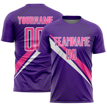 Custom Purple Pink-White Diagonal Stripes Sports Sublimation Soccer Uniform Jersey