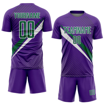Custom Purple Kelly Green-White Diagonal Stripes Sports Sublimation Soccer Uniform Jersey