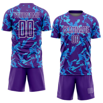 Custom Purple White-Blue Geometric Camo Fragment Sports Sublimation Soccer Uniform Jersey
