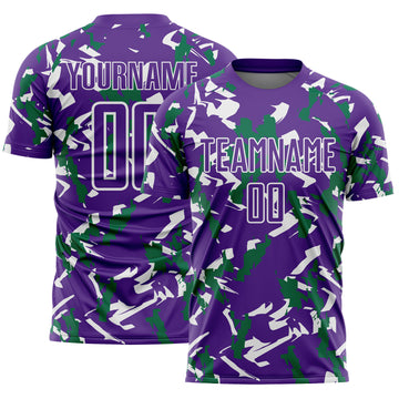 Custom Purple White-Kelly Green Geometric Camo Fragment Sports Sublimation Soccer Uniform Jersey