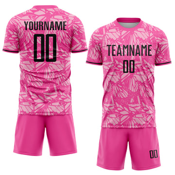 Custom Pink Black-Light Pink Colombia Butterfly Wings Pattern Sublimation Soccer Uniform Jersey