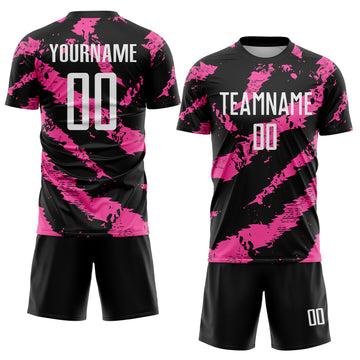 Custom Black White-Pink Colombia Brush Stroke Sublimation Soccer Uniform Jersey