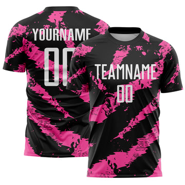 Custom Black White-Pink Colombia Brush Stroke Sublimation Soccer Uniform Jersey