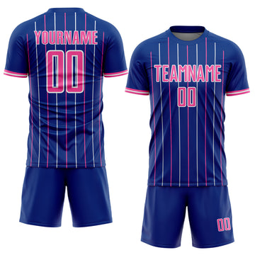Custom Royal Pink-White France Vertical Pinstripe Sublimation Soccer Uniform Jersey