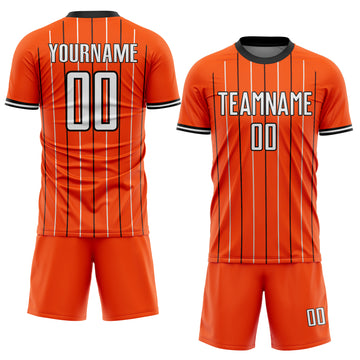 Custom Orange White-Black France Vertical Pinstripe Sublimation Soccer Uniform Jersey